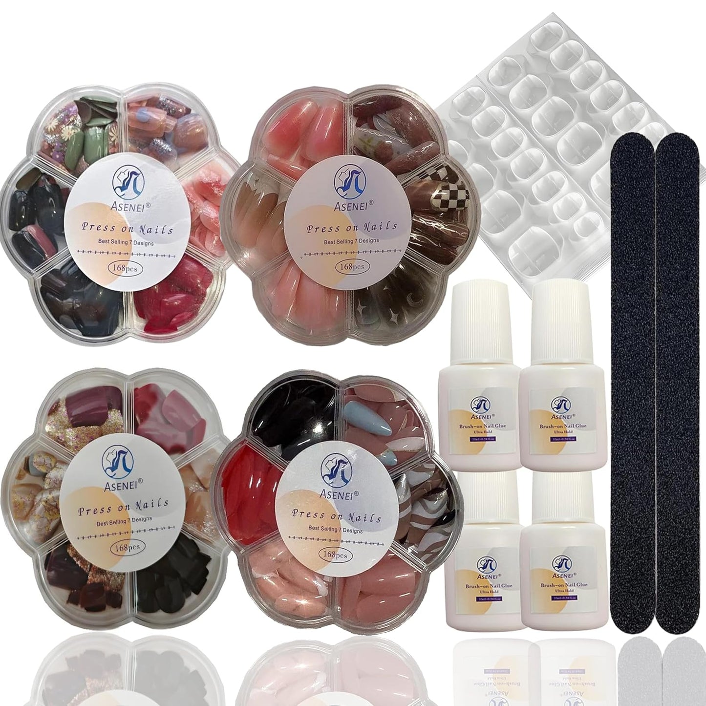 Press On Nails Kit - 672 Pieces, 28 Designs, Medium & Long Square/Almond, Includes Glue & Tools