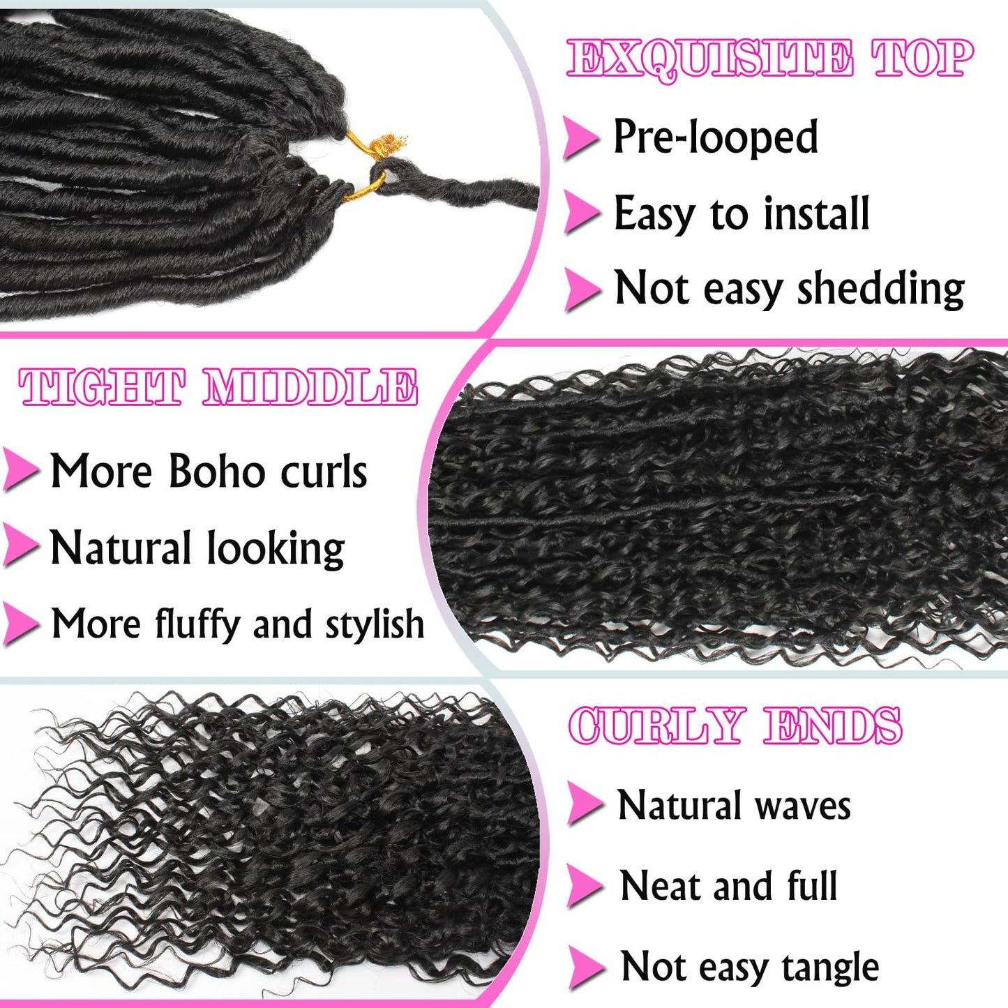 Goddess Locs Crochet Hair - 30 Inch Faux Locs with Curly Ends | 8 Packs Bohemian River Locs for Black Women (1B)