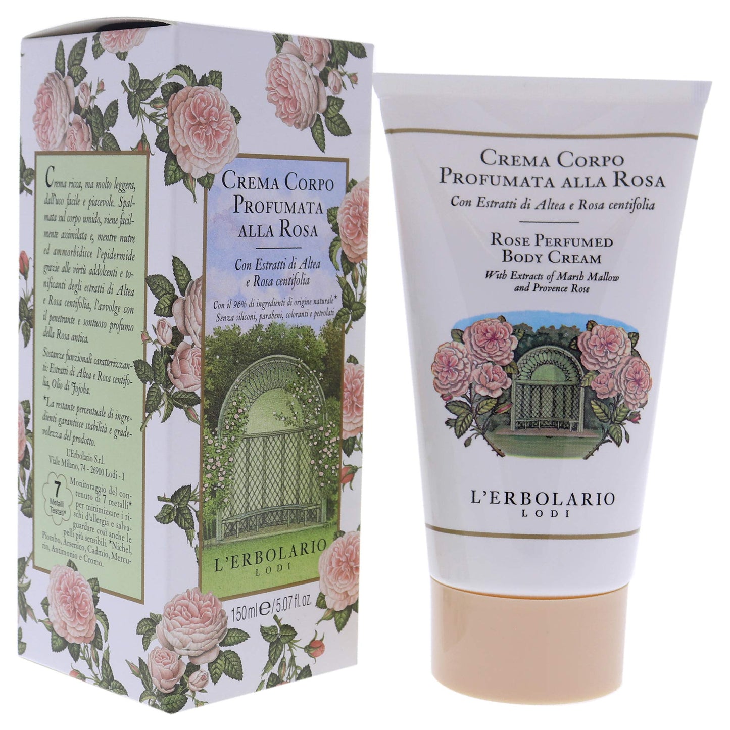 L'Erbolario Body Cream – Moisturizing Body Butter with Marsh Mallow and Provence Rose – Nourishing Skin Care with Floral Amber Scent – Rose - 5.1 oz