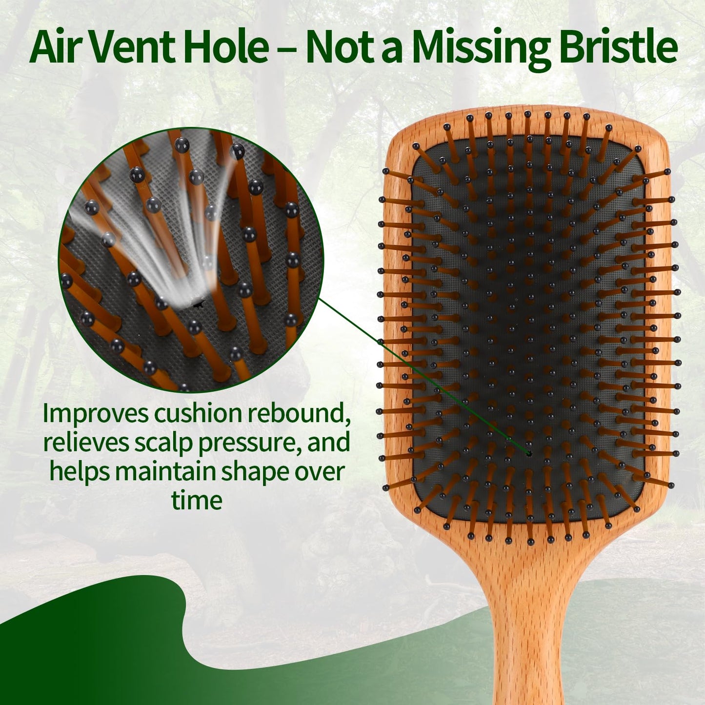 Hair brush for Men and women,Wet Brush with Wooden Handle, Curly Hair brush, Air Cushion Brush, Wooden Paddle for Thick/Thin/Fine, Wet & Dry Styling, Square Large brush