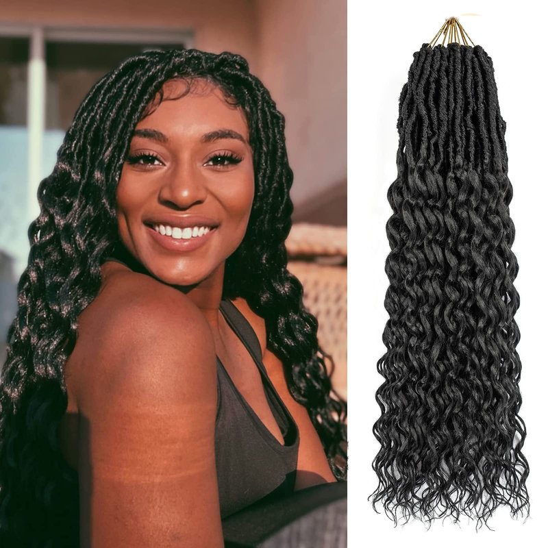 New Faux Locs Crochet Hair 24 Inch 8 Packs Soft Locs Long Deep Waves Goddess Ombre Prelooped Synthetic Dreadlock Extensions (24inch, 1B27)