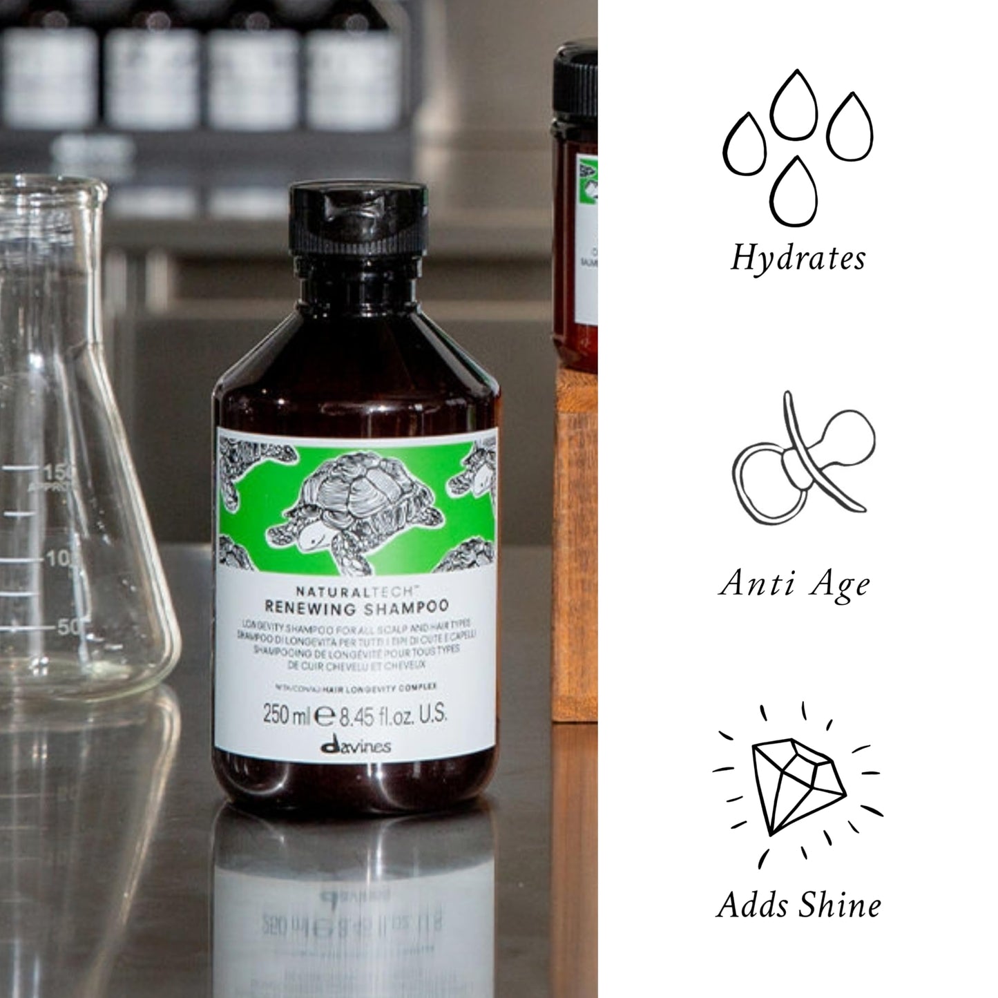 Davines Naturaltech Renewing Shampoo, Anti-Aging & Maintenance for All Hair Types / Aging - With Hair Longevity Complex - Gentle Daily Cleanser for Longevity, 8.45 Fl Oz