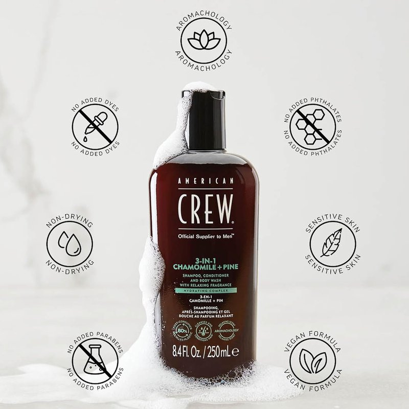 American Crew 3-in-1 Shampoo, Conditioner & Body Wash for Men - Chamomile & Pine, 8.4 fl oz