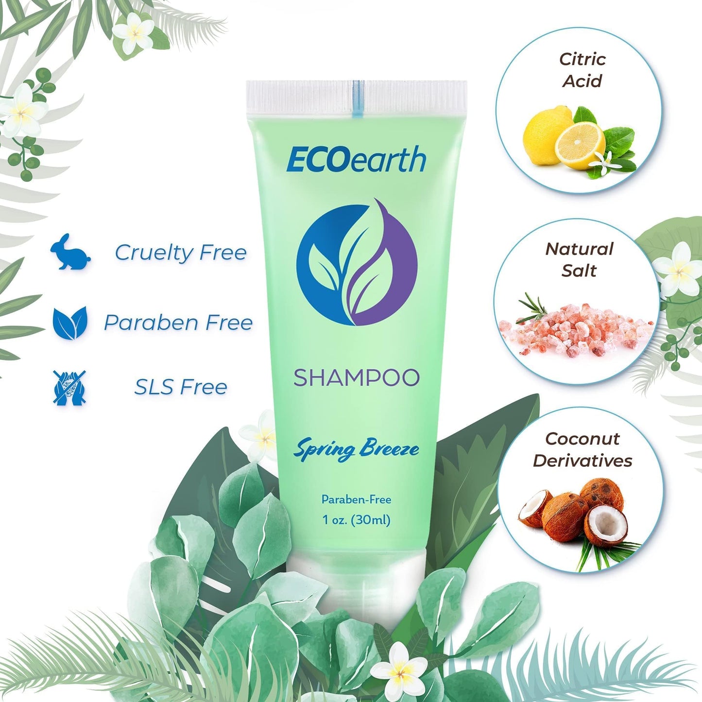 EcoEarth - Travel Size Hotel Shampoo - 1 fl oz, 100 Pack, Spring Breeze - Delight Your Guests with Revitalizing & Refreshing Hair Clenaser for Guest Hospitality - Small Size Luxury Shampoo in Bulk