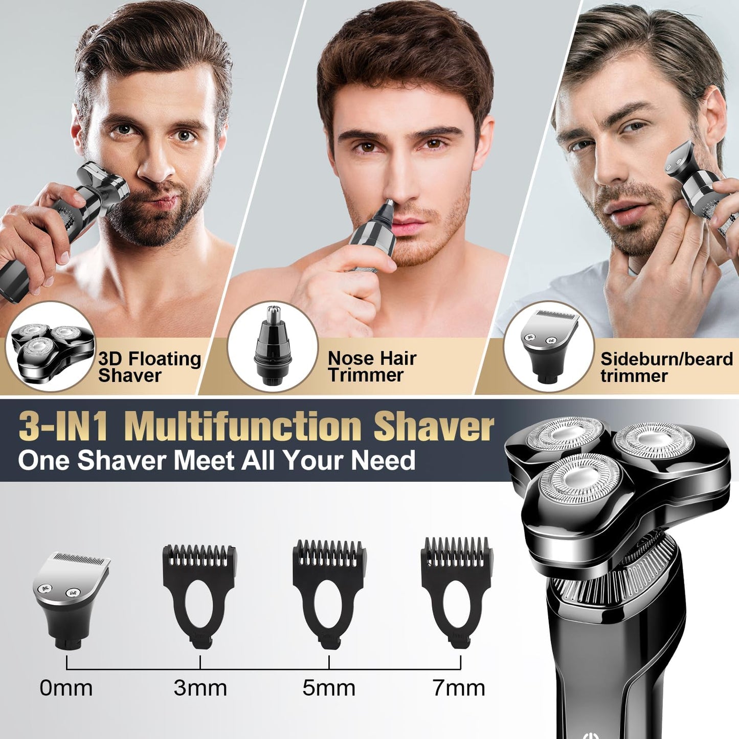 Electric Razor for Men, LED Display 100% Waterproof Cordless Razor, Wet/Dry Shaving,Electric Shaver for Men Includes Nose Hair Trimmer Beard Trimmer Travel Shaver