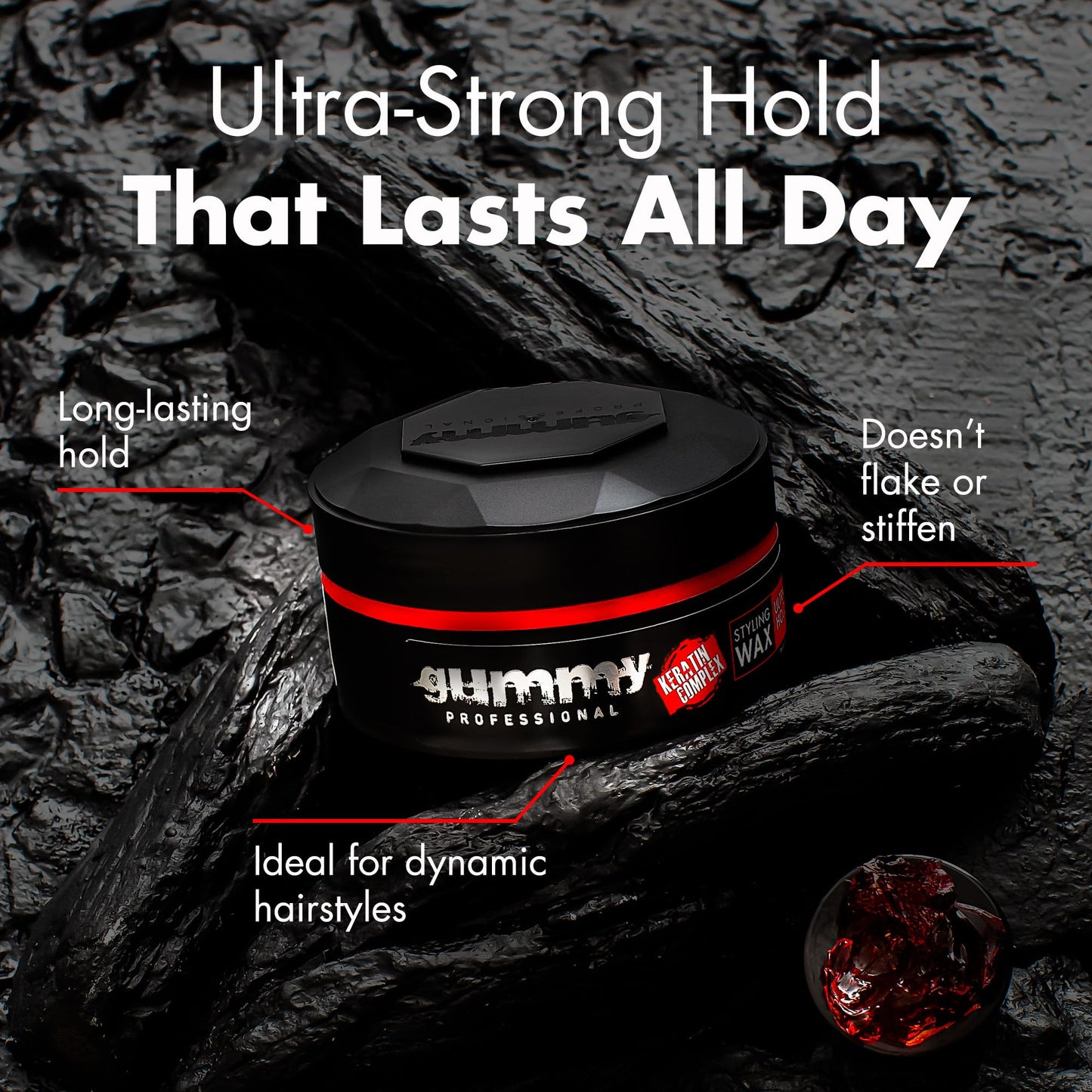Gummy Professional Hair Styling Wax for Men - Ultra Hold Pomade for Dry, Damp Hair - Water-Based Texturizing Clay Paste with Provitamin B5 & Keratin - Strong Hold - Alcohol & Paraben-Free - 150ml