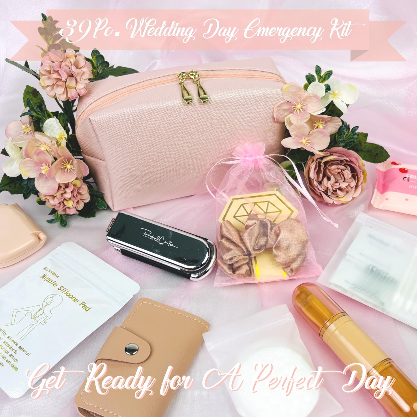 ARK Survivor Women's Wedding Emergency Kit 39 Essential Items for Brides Team Bride All in One Travel Kit Personal Care Women's Travel Set (Blush Bliss Pink)