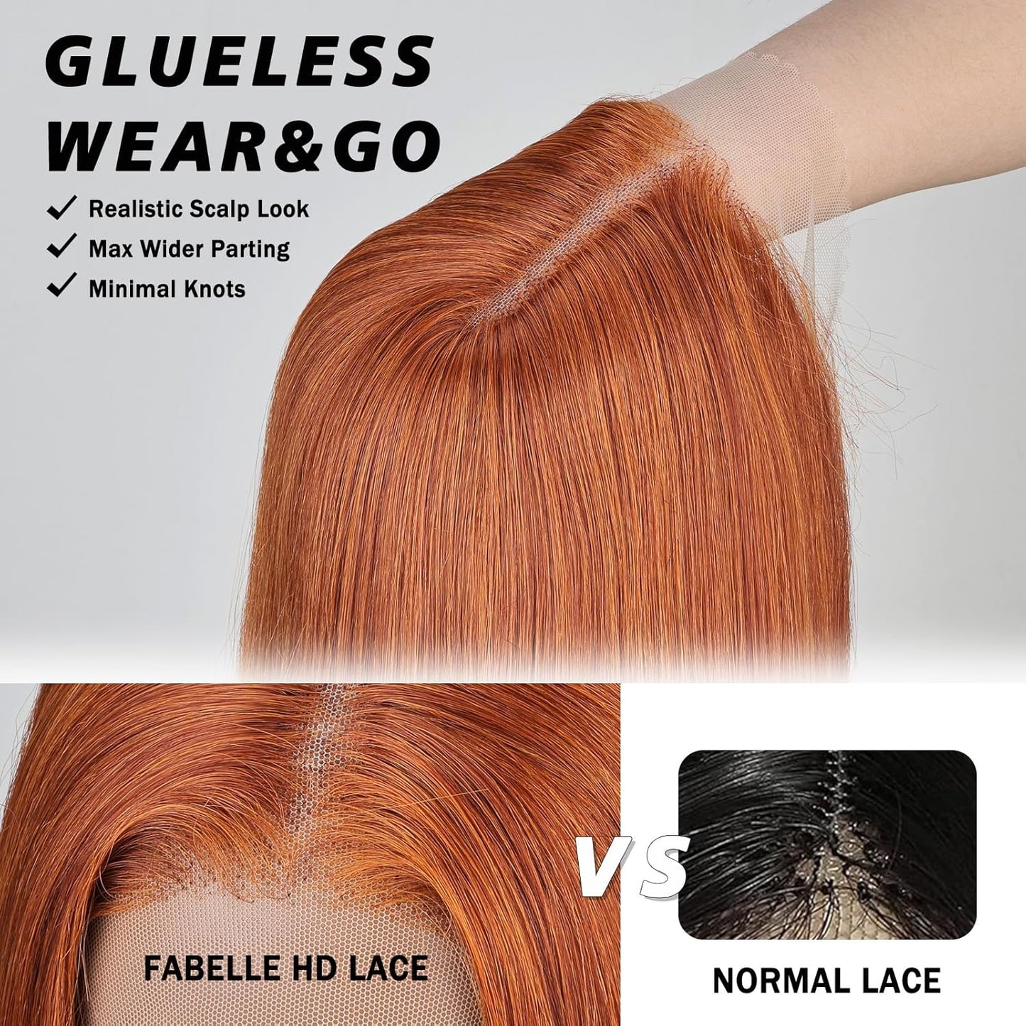 X-TRESS Ginger Orange 26" Straight Lace Front Wig - Synthetic, Pre-Plucked, Glueless for Women