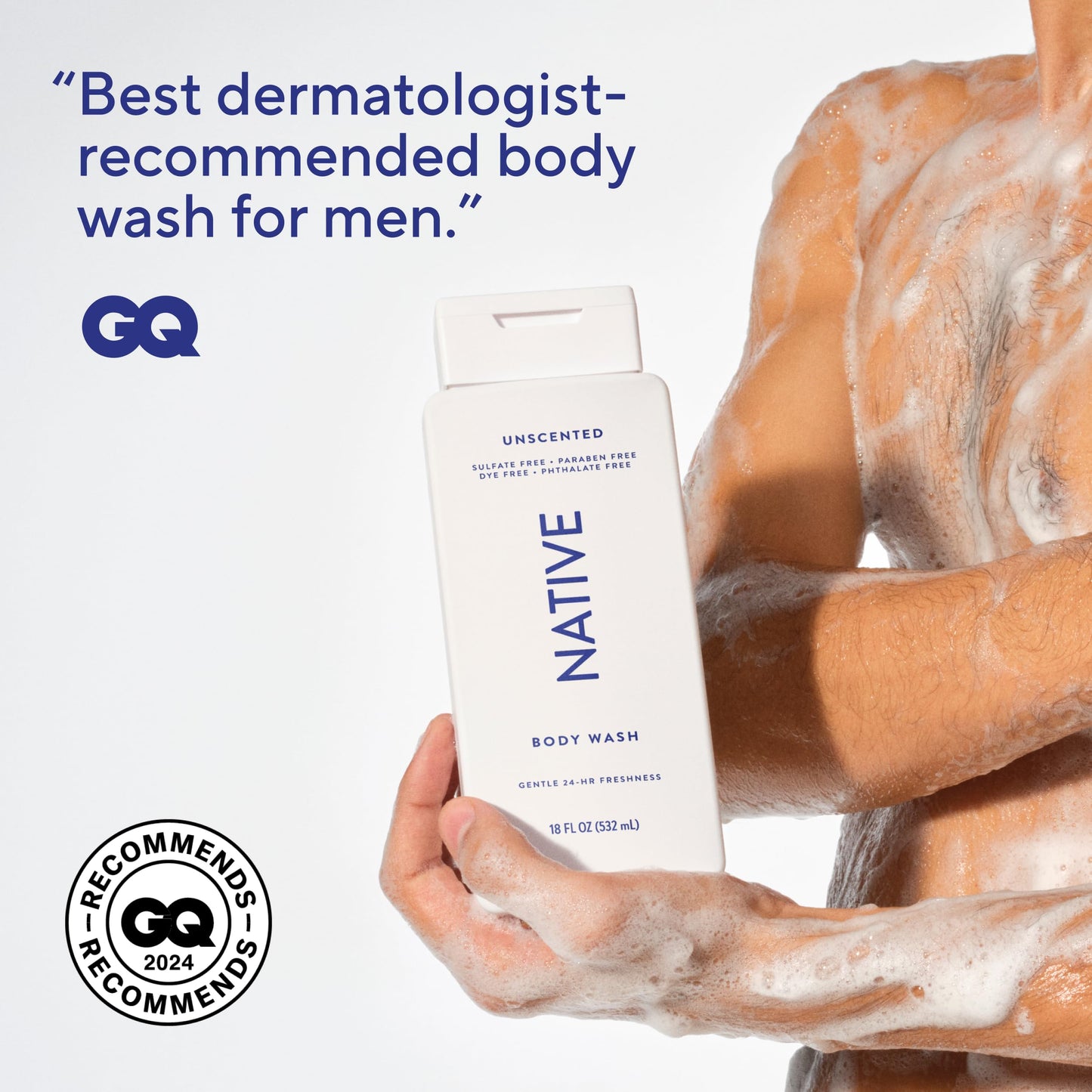 Native Body Wash Contains Naturally Derived Ingredients | For Women & Men, Sulfate, Paraben, & Dye Free Leaving Skin Soft and Hydrated |Unscented 18 oz