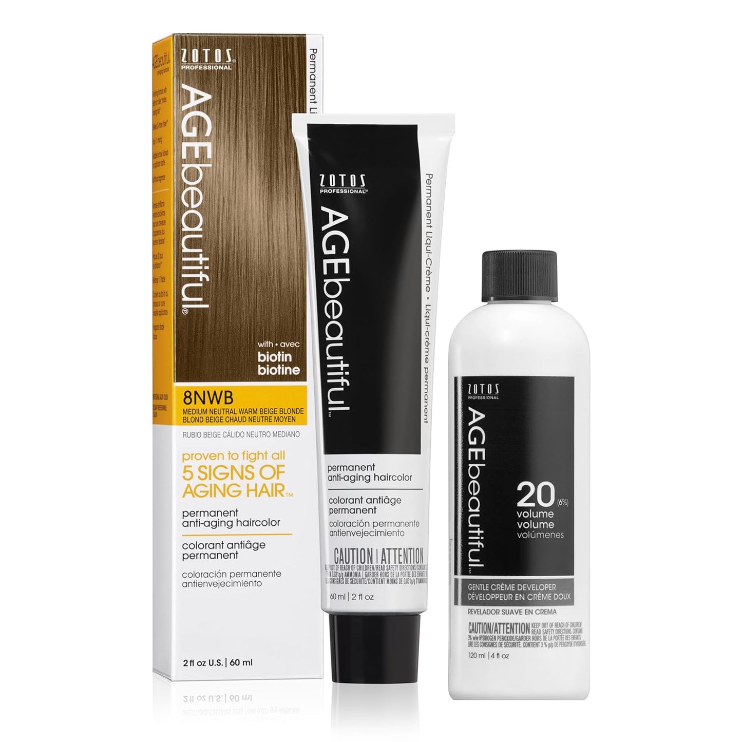 AGE Beautiful Permanent Hair Color Cream - 100% Gray Coverage Hair Dye with Biotin for Thicker, Fuller Hair | Professional Salon Quality