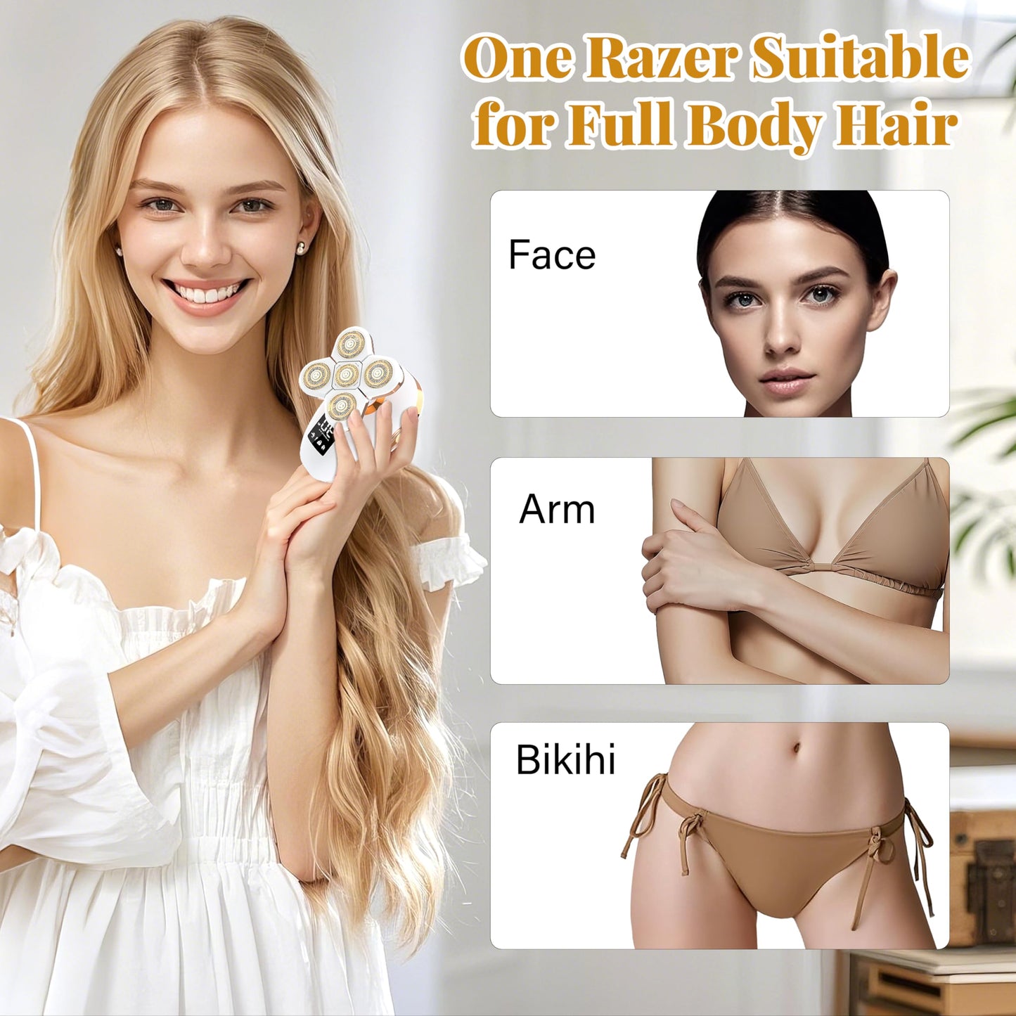 Electric Razors for Women Legs, 5 in 1 Electric Shaver for Women Private Area - Bikini Trimmer for Body Facial Hair Removal, Wet Dry Use Trimmer Cordless Rechargeable Lady Shaver with LED Display