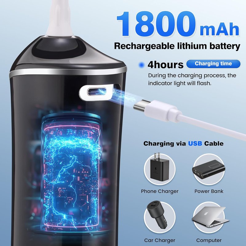 Rechargeable Water Flosser for Teeth Cleaning - Portable Oral Irrigator | IPX7 Waterproof, 5 Tips Included