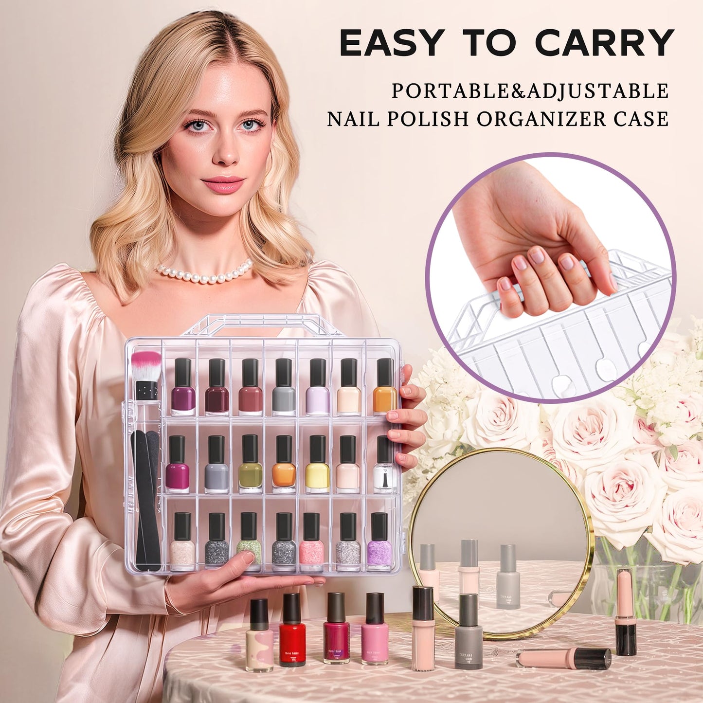 DreamGenius Nail Polish Organizer Case with 2 Nail Separators, Clear