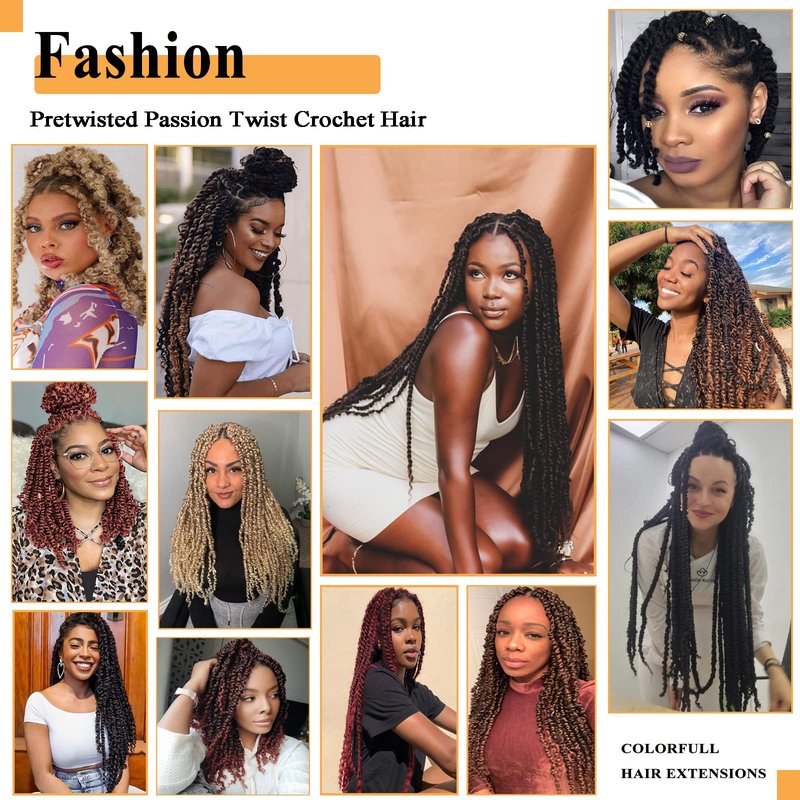 Passion Twist Hair 30 Inch Ginger Color Long Pre-twisted Passion Twists Crochet Hair Copper Red Pre-looped Curly Crochet Hair for Black Women (6Packs,350)