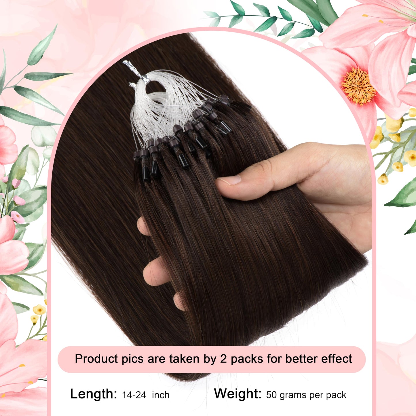Kpvxxve Dark Brown Microlink Hair Extensions Real Human Hair Microlink Extensions #2 Micro Loop Human Hair Extensions 1g/strand 50g Micro Ring Hair 14"