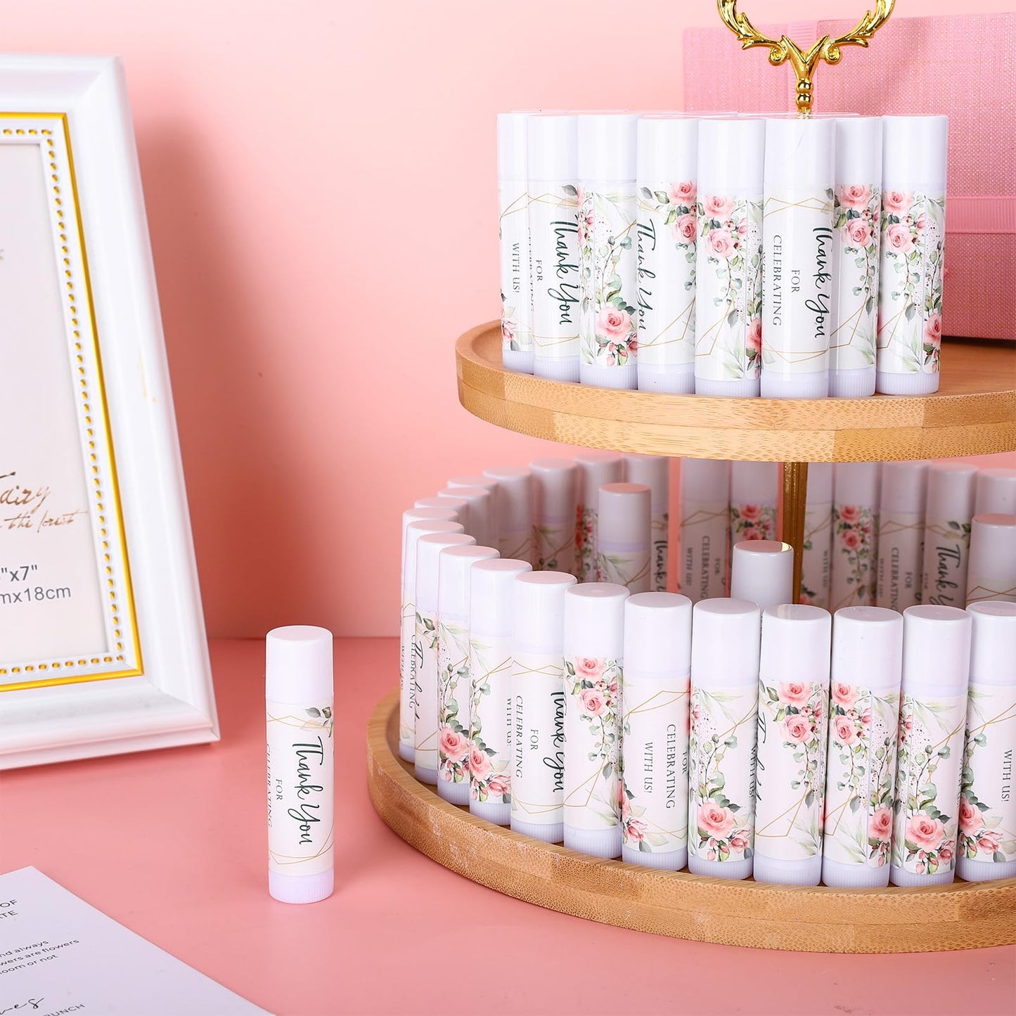 Whaline 60 Pcs Wedding Thank You Gift Lip Balm Bulk Flower Floral Lip Balms Vanilla Flavor Moisturizing Lips Care Guest Basket Gift Stuffer for Bridal Baby Shower Birthday Party Favor Supplies