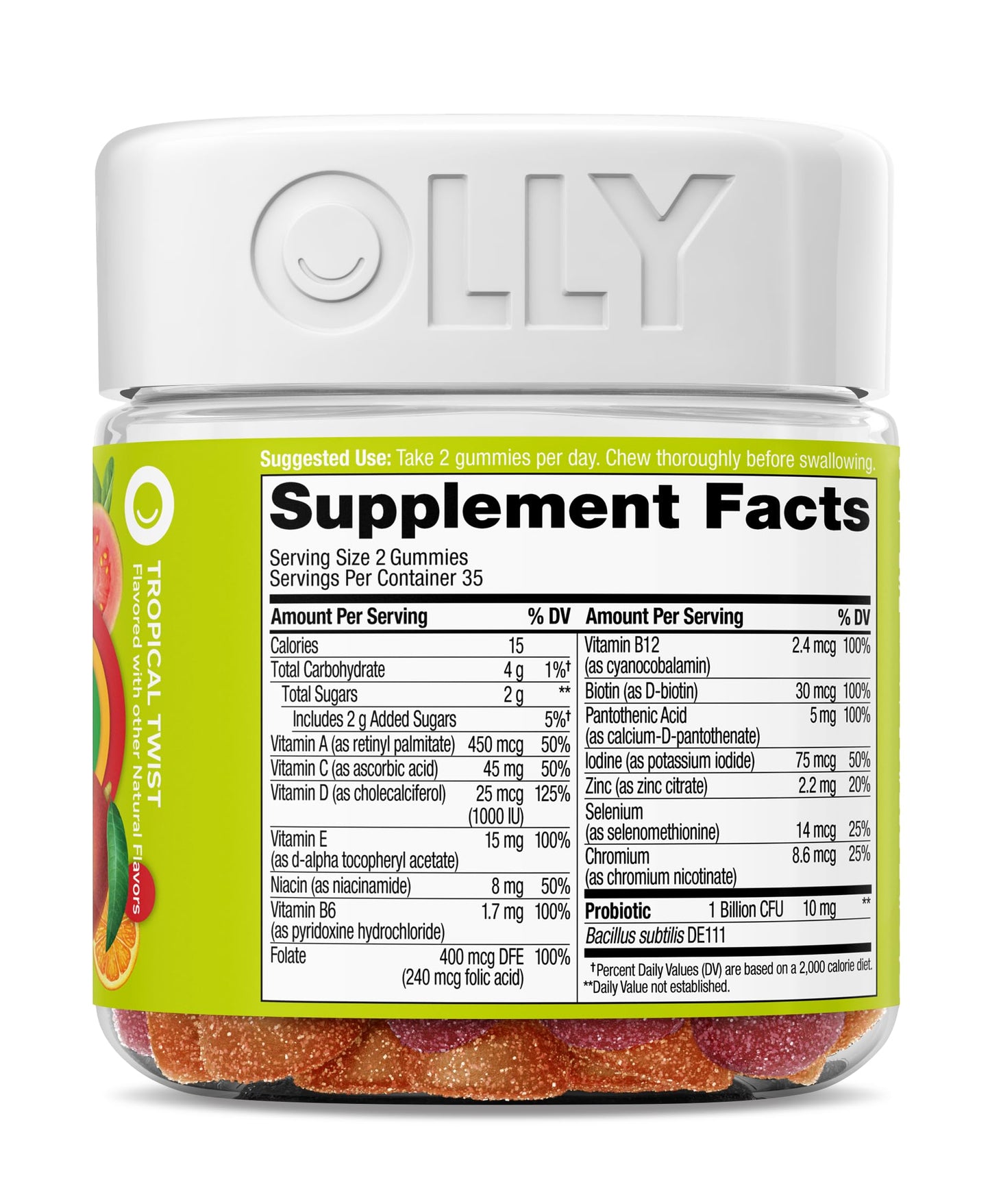 OLLY Multi + Probiotic Adult Multivitamin Gummy, Digestive and Immune System Support,* Chewable Supplement, Tropical Flavored, 35 Day Supply - 70 Count