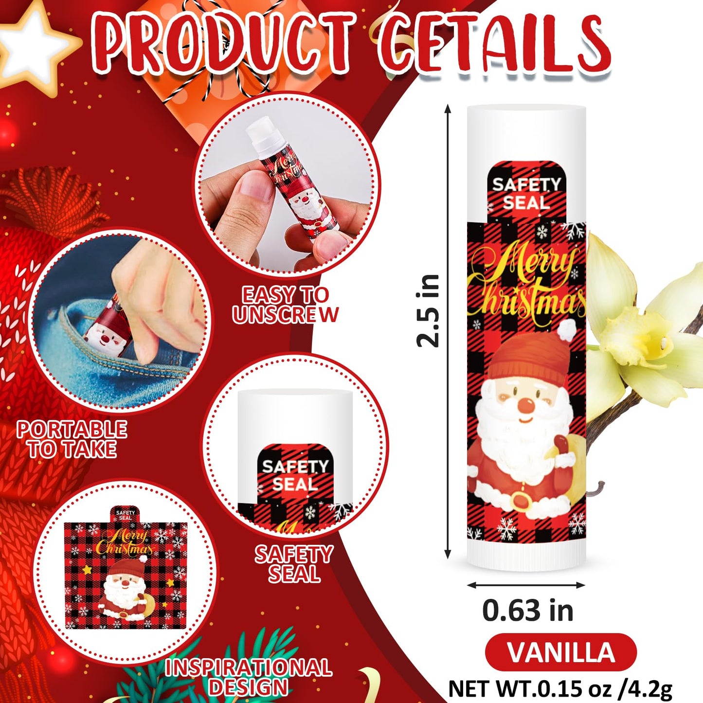 DMSKY Christmas Lip Balms Bulk 60 Pcs, Christmas Stocking Stuffers-Ideal Christmas Gifts for Women Men-Christmas Party Favors for Teachers Coworkers-Christmas Tree