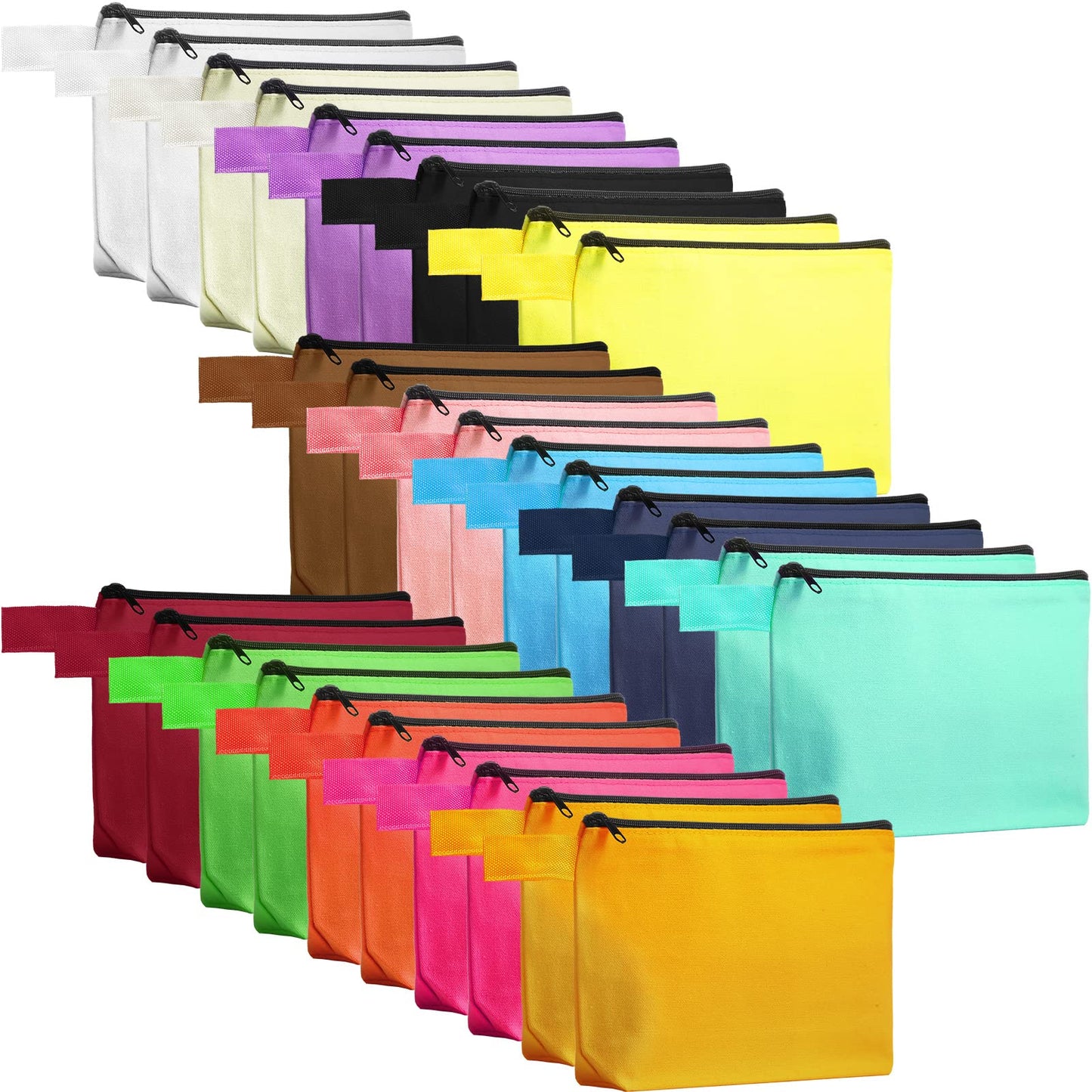 Saintrygo 30 Pcs Canvas Makeup Bags Bulk, Travel Cosmetic Zipper Pouch Blank DIY Multipurpose Toiletry Bag Hygiene Pouch for Women Purse Pencil Case (9.8 x 5 x 2 Inch,Classic)