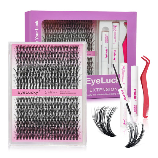 Lash Clusters Kit 280 pcs 9-16mm Volume Hybrid Eyelash Clusters 40D+50D D Curl Individual Lashes DIY Lash Extension Kit Thin Band Cluster Lashes Lash Bond and Seal Tweezers remover
