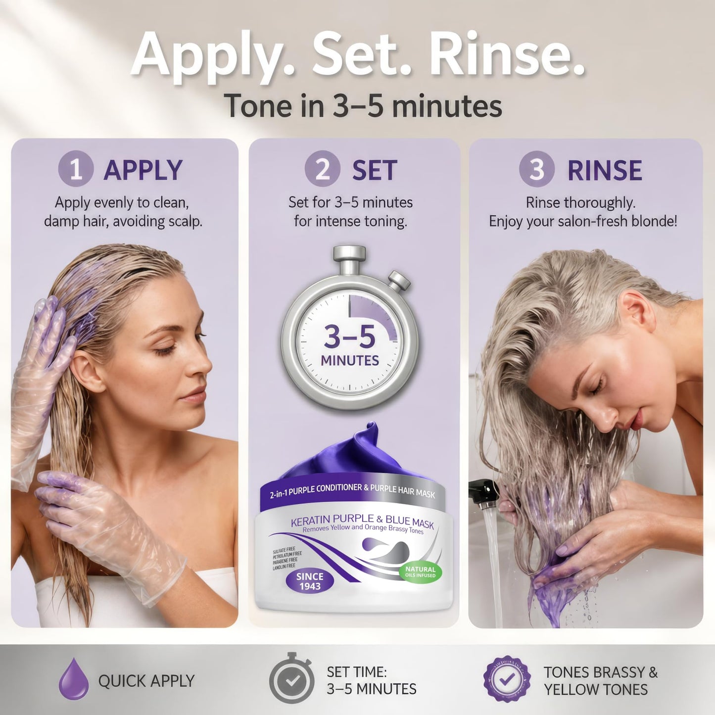 VITAMINS hair cosmetics Keratin Purple Hair Mask - Blue Hair Mask Deep Conditioner Treatment - Blonde Toner to Neutralize Brassiness in Brassy Blonde, Silver, White, Gray & Brown Locks