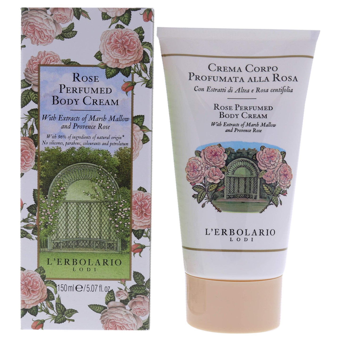 L'Erbolario Body Cream – Moisturizing Body Butter with Marsh Mallow and Provence Rose – Nourishing Skin Care with Floral Amber Scent – Rose - 5.1 oz