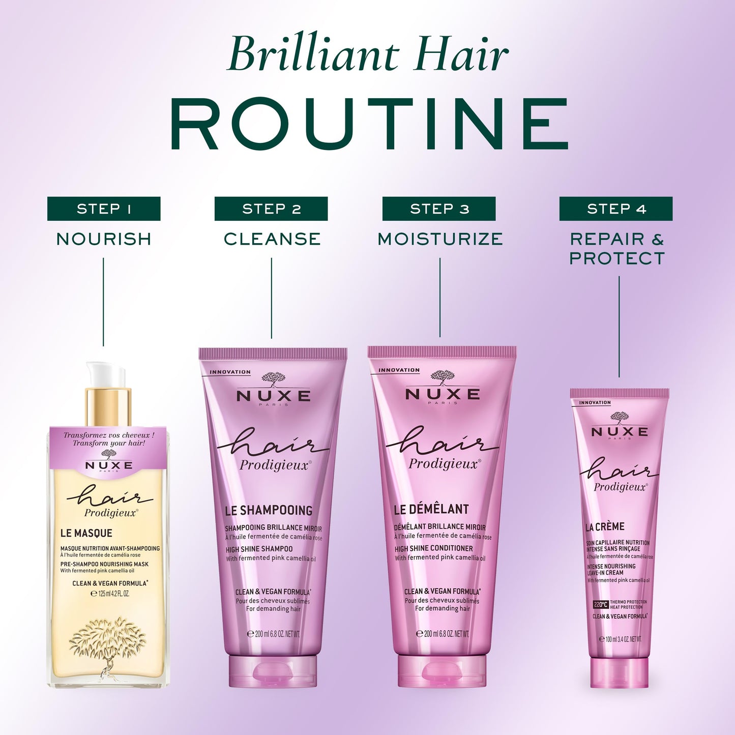 NUXE Hair Prodigieux High Shine Conditioner. Nourishing Detangler to Intensify Hair Shine & Smoothness. For Soft, Shiny Hair. Silicon Free, 6.8 Fl Oz