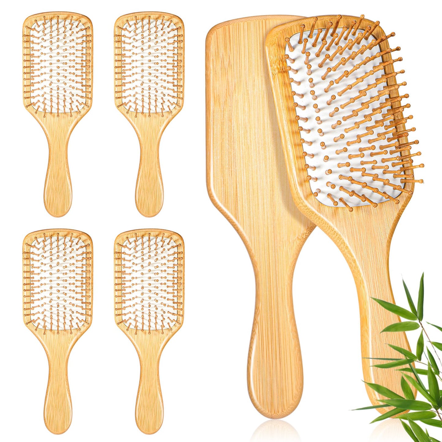 12-Pack Natural Bamboo Hair Brushes for Scalp Massage & Detangling, Anti-Static Wooden Paddle Brush with Ergonomic Handle and Bamboo Bristles, DIY Engraving Gifts(9.65'' X 3.35'', White)