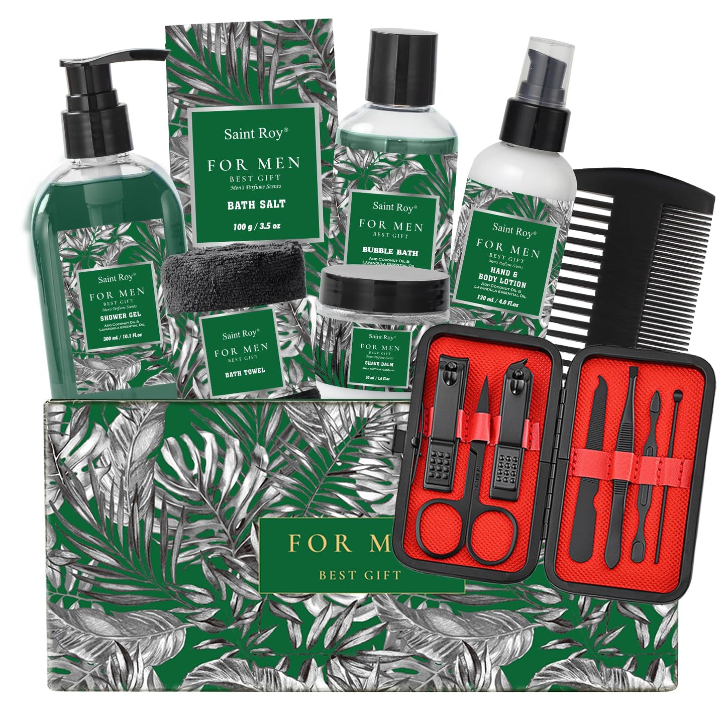 15Pcs Bath & Body Gift Set for Men, Fathers Gifts, Beard Grooming, Home Spa