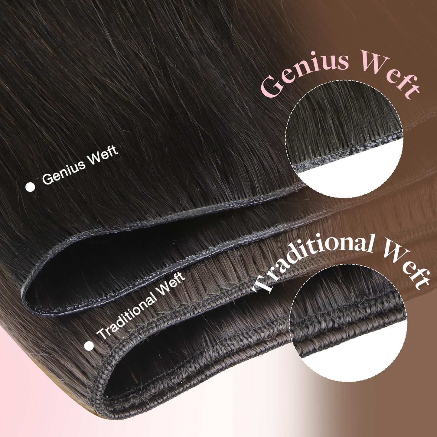 GOO GOO Genius Weft Hair Extensions Human Hair, Sew In Hair Extensions Rooted Remy Weft, 2 Dark Brown 14inch 40g, Hand Tied Weft Hair Extensions