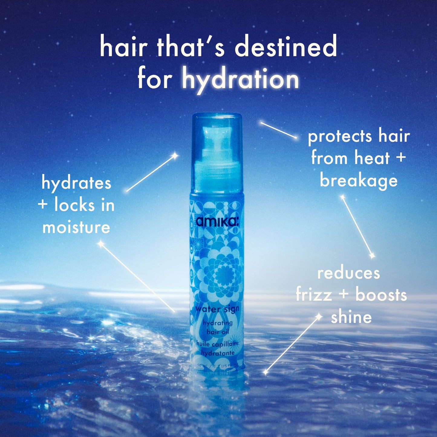 amika water sign hydrating hair oil with hyaluronic acid | for dry, textured, thick hair types 2c–4c, protects against heat, adds shine, smooths flyaways, silicone-free, locks in hydration
