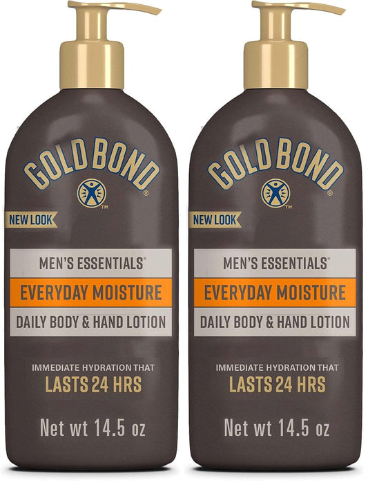 Gold Bond Men's Essentials Everyday Moisture Daily Body & Hand Lotion For Men, 14.5 oz., With Vitamin C, (Pack of 2)