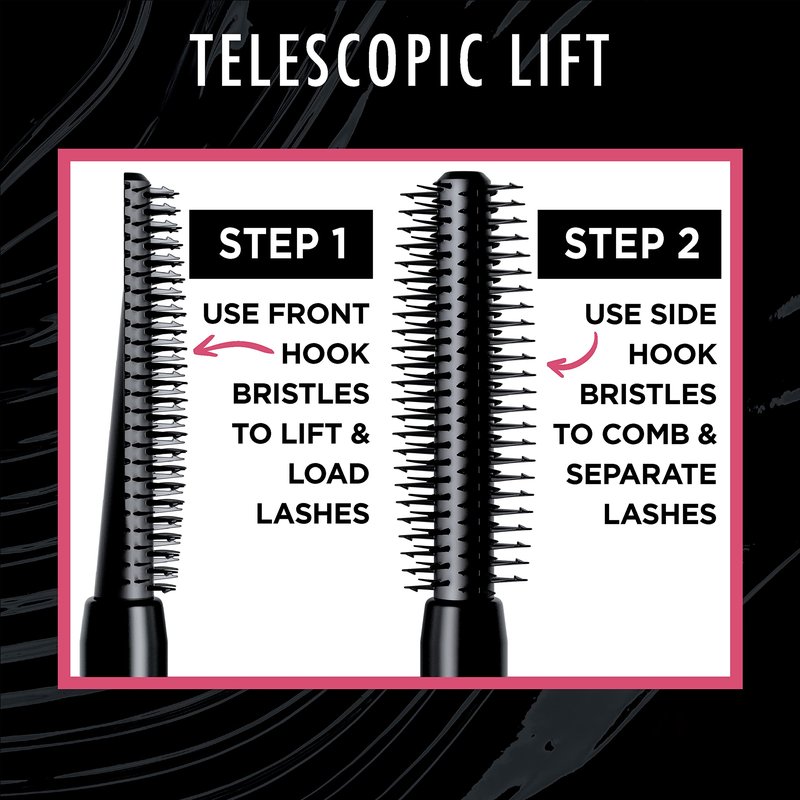 L'Oreal Paris Telescopic Lift Mascara, Lengthening and Volumizing Eye Makeup, Lash Lift with Up to 36HR Wear, Washable, Blackest Black, 0.33 Fl Oz