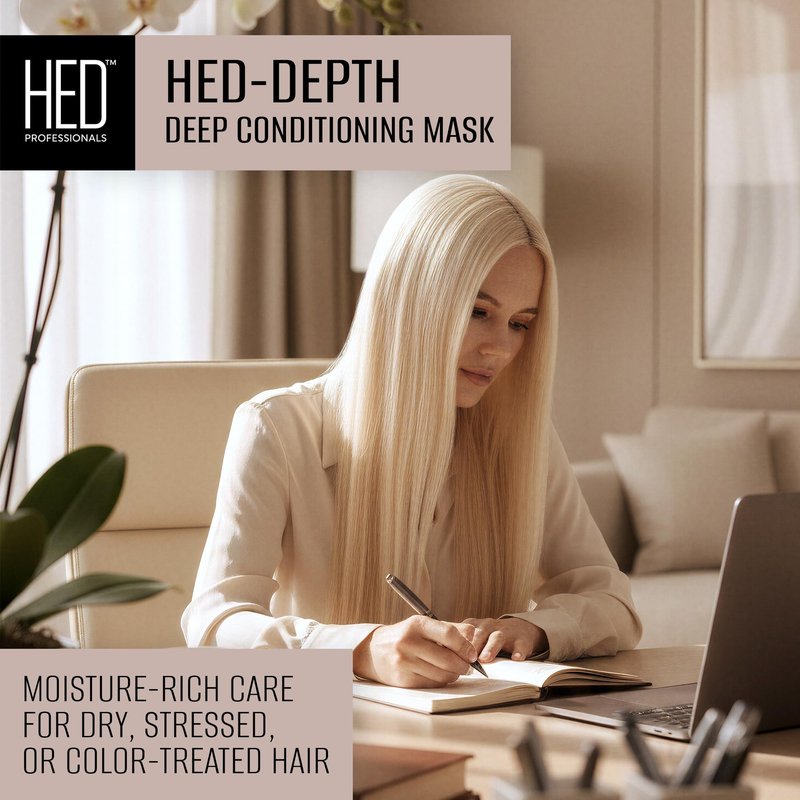 HED Depth Deep Conditioner Hair Mask, Moisture Rich Weekly Hair Care Treatment with Strengthening Proteins & Color Preserving Botanical Extracts, Deep Conditioning, pH Balanced Formula, Vegan, 8 Fl Oz
