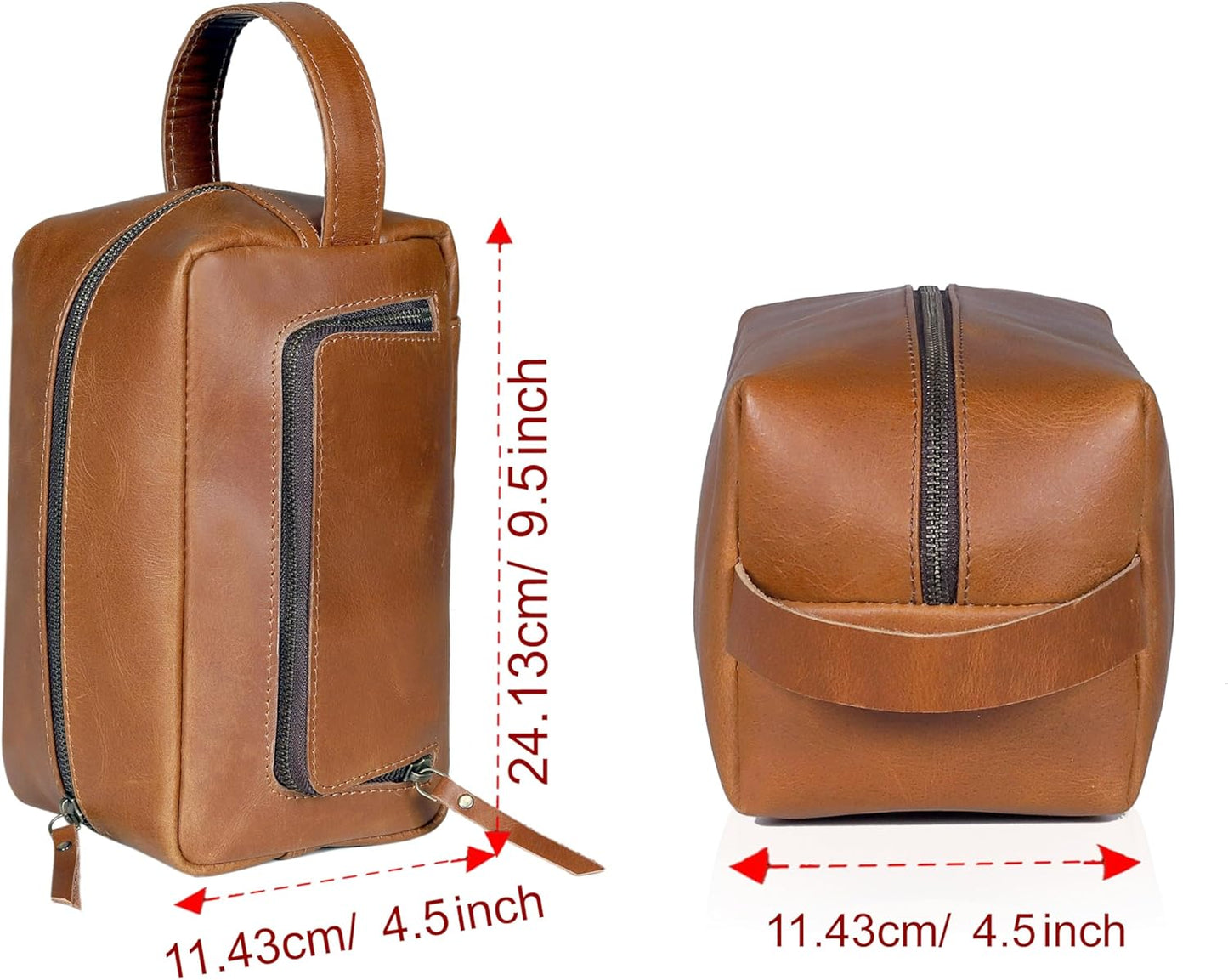Buffalo Leather Dopp Kit - Travel Toiletry Bag for Men & Women | Zipper Closure, Tan Color
