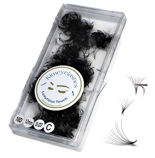 10D - 0.07 C and D Curl 1000 Premade volume fans loose Fans, Handmade eyelash extensions supplies Russian volume lash promade fan (10D - 0.07 - Curl C, 10mm)