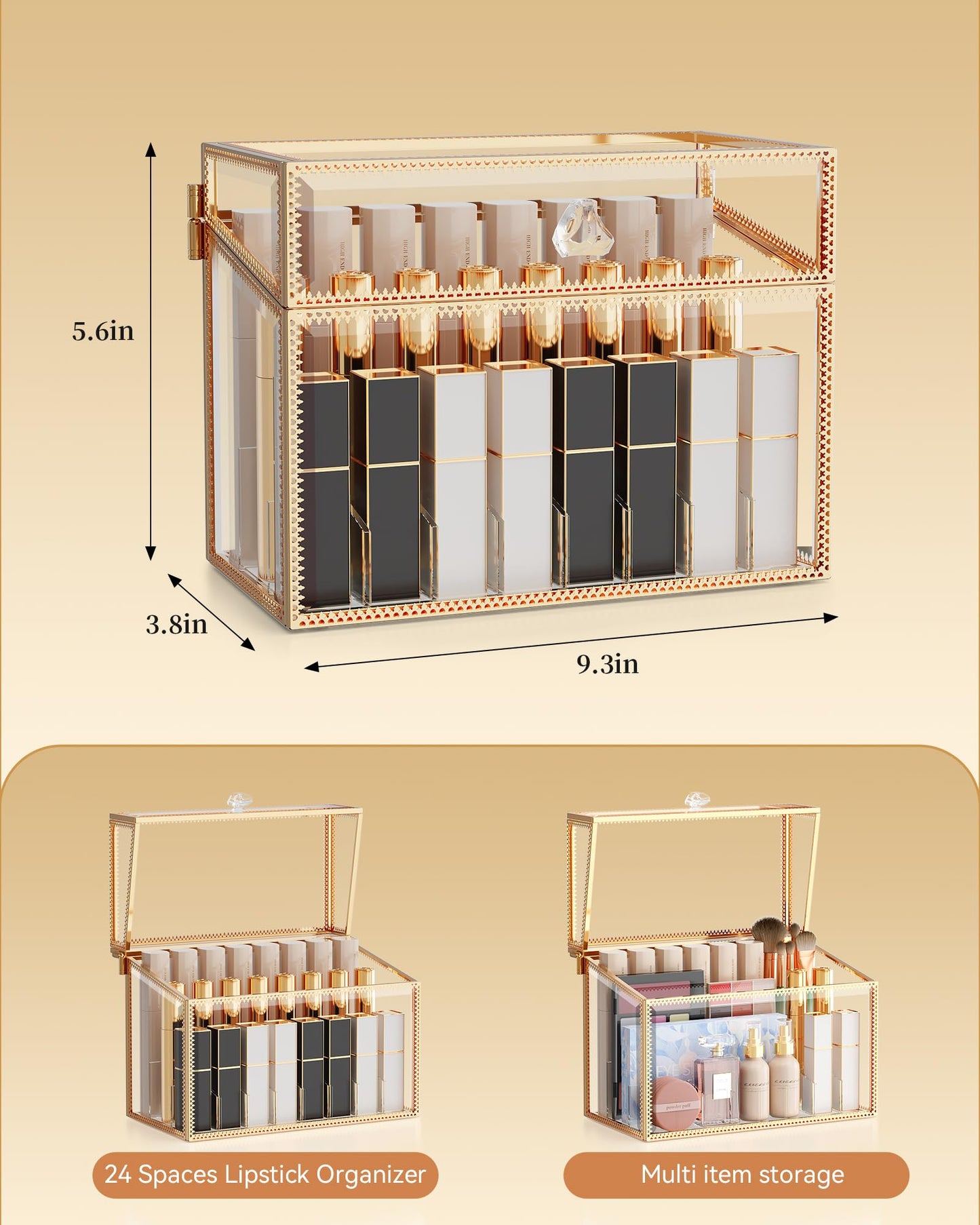 Youdepot Lipstick Organizer Holder - 24 Spaces, Tempered Glass Lip Gloss and Perfume Organizer,Vanity Lipstick Holder and Organizer.