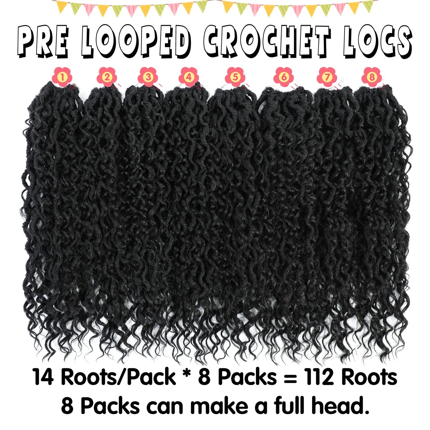 Fulcrum Goddess Locs Crochet Hair 18 Inch, 8 Packs New Faux Locs Crochet Hair for Black Women, Crochet locs with Curly Ends (18Inch (Pack of 8), 1B#)