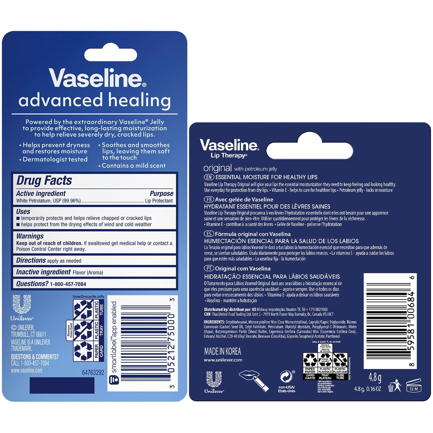 Vaseline Lip Therapy Advanced Healing Lip Balm - 12-Pack | Moisturizing White Petroleum, 0.25 Oz Each