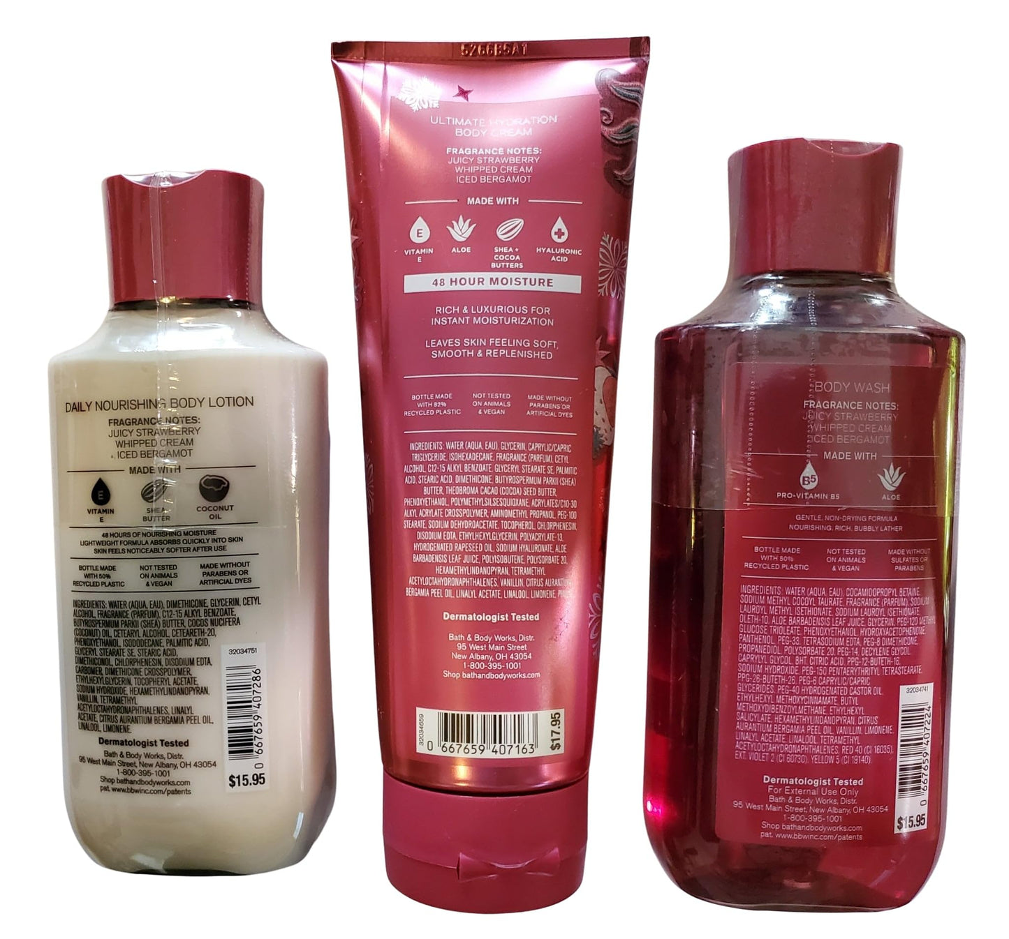 Bath & Body Works Women's Strawberry Snowflakes Body Gel Wash, Lotion and Ultimate Hydration Cream 3 Piece Set