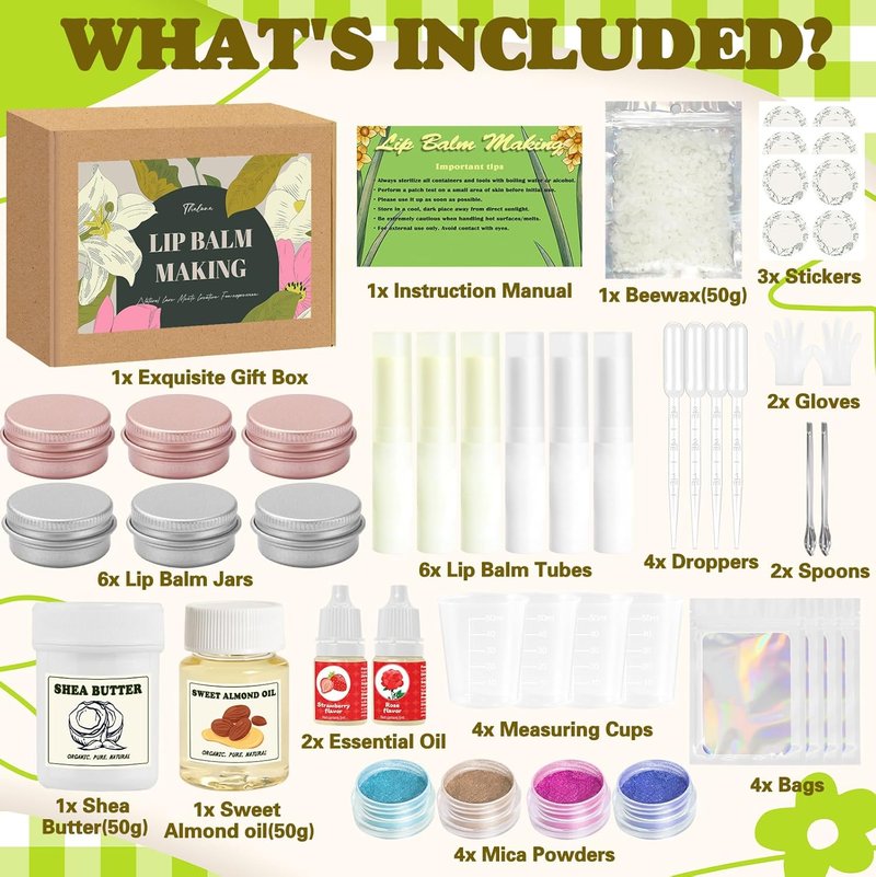 DIY Lip Balm Making Kit - Shea Butter & Beeswax, Moisturizing Lip Gloss | Perfect Christmas Gift for Adults