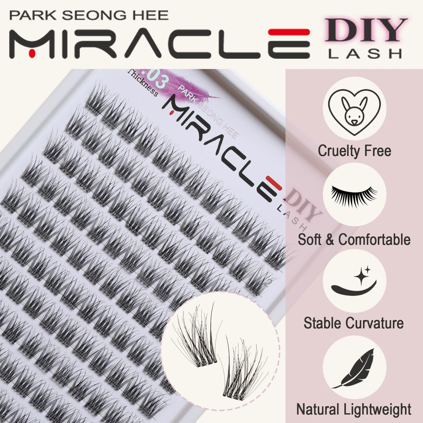 PARK SUNG HEE MIRACLE LASH DIY False Eyelashes, Lash Clusters, Lengthening Wisps 9mm-16mm Contact Lens Friendly, Easy to Apply, Reusable Strip Lashes (E6-280, 15mm), Black