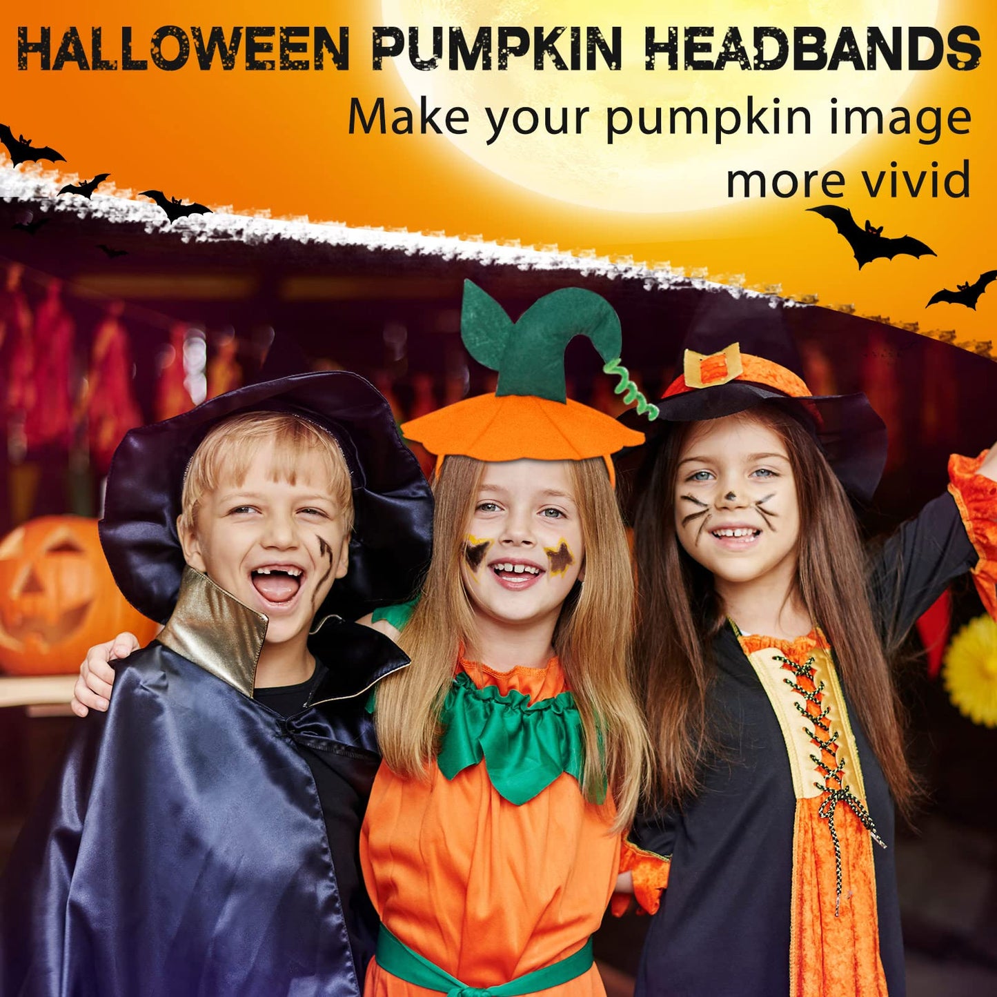 Wavyknot 18 Pcs Halloween Pumpkin Headband Halloween Pumpkin Headwear Headband Top Hat Headpiece Hair Hoop for Costume Accessories