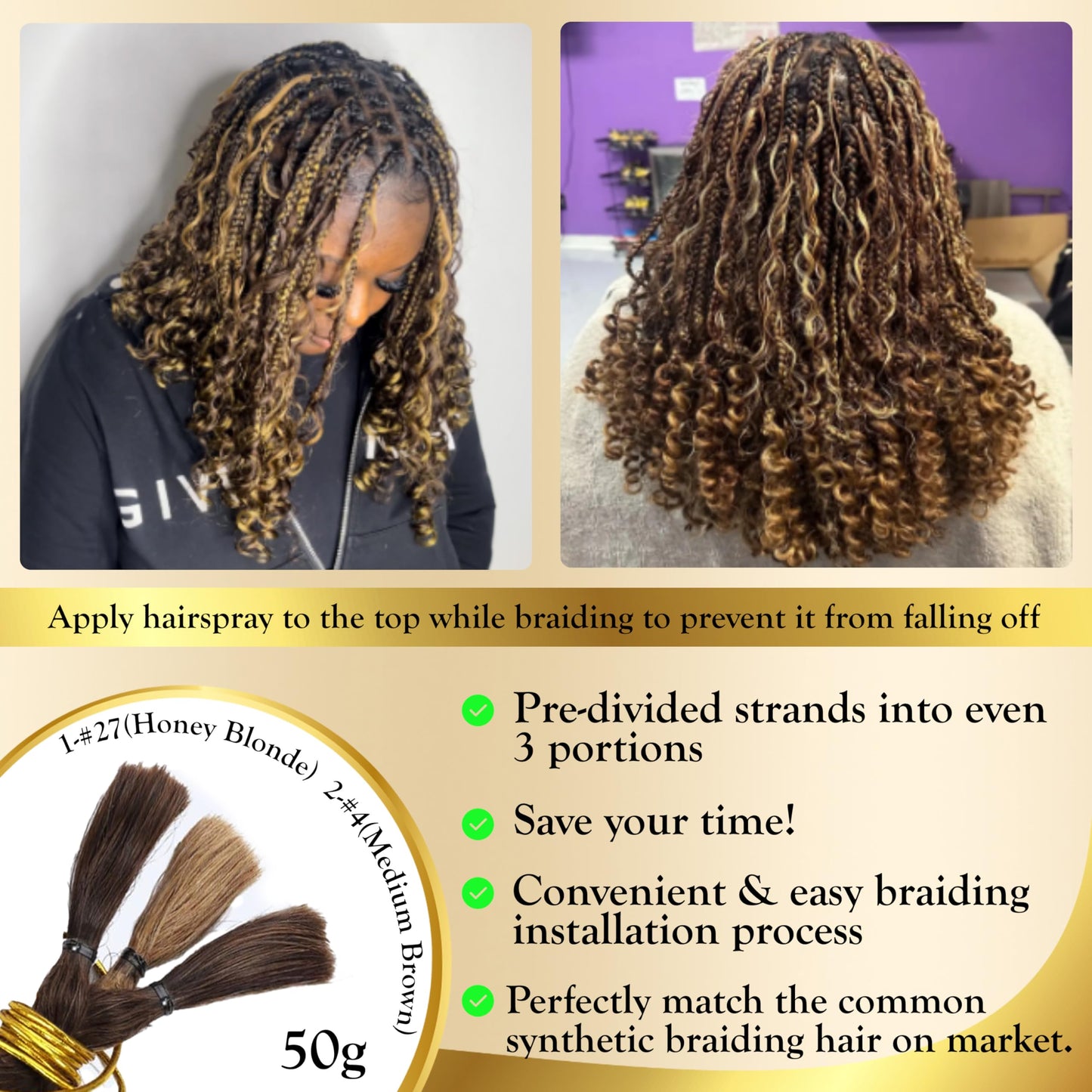 Syrenlore Highlighted Honey Blonde Braiding Human Hair for Boho Knotless Braids 18 Inch 50G LIGHT BULK, Ombre 4/27 Curly Braiding Hair Deep Wave Human Hair Bulk, No Weft Blonde & Brown Hair Extensions