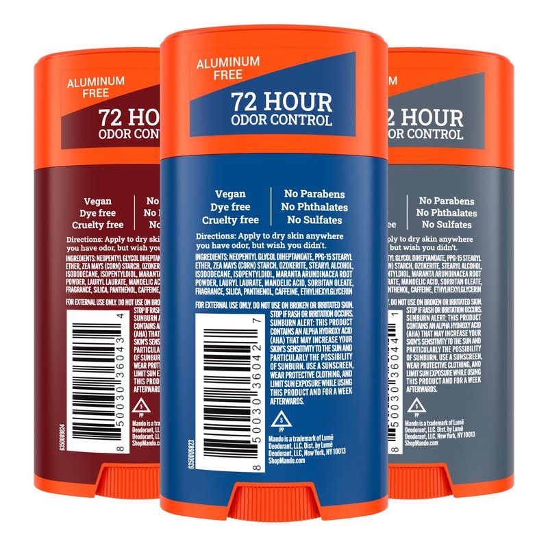 Mando Whole Body Deodorant For Men - Smooth Solid Stick - 72 Hour Odor Control - Aluminum Free, Baking Soda Free, Skin Safe - 2.6 ounce (Pack of 3)