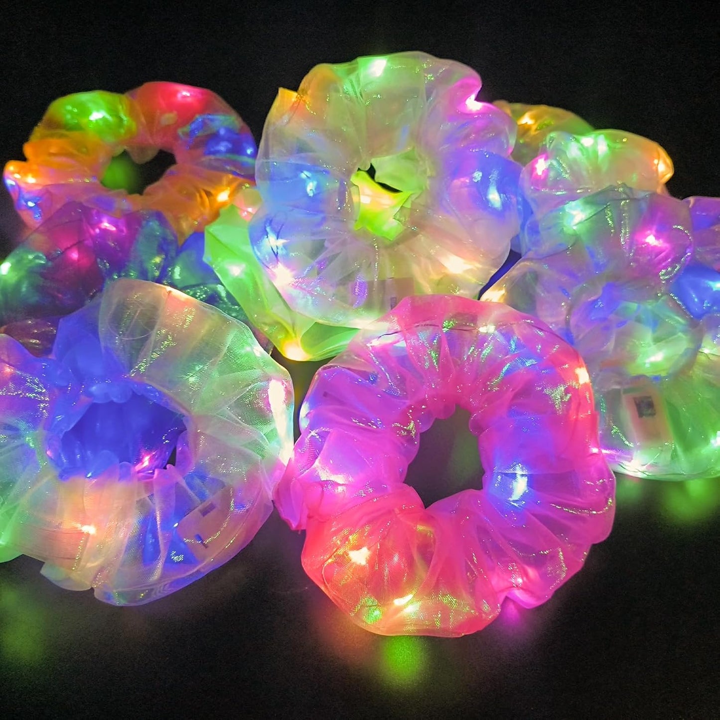 Light Up Scrunchies - 30 Pcs LED Glow in the Dark Hair Ties | Satin Elastic for Parties & Festivals