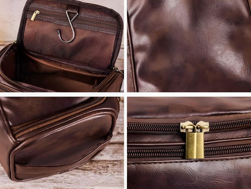 Travel Toiletry Bag for Man, Leather Waterproof Toiletry Bag, Gift for Man, Hanging Travel Bag, Gym Travel Bathroom Toiletry Bag Dropp Kit (COFFEE)