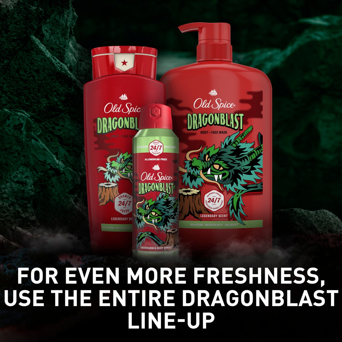 Old Spice Cleansing Body Wash for Men, 3X Defense, 24/7 Shower Fresh with Lasting Scent, 2-in-1 Body & Face Wash, Dragonblast Scent, 24 oz (Pack of 4)