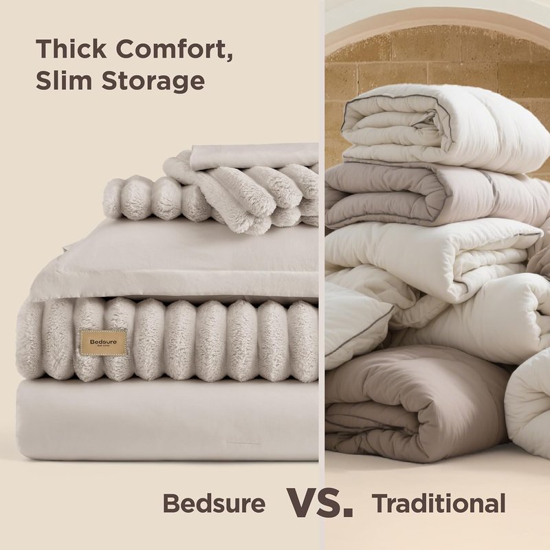 Bedsure 2-in-1 King Size Comforter Set - Cream White Fluffy Blanket & Detachable Design | All Season Bedding, Includes 2 Pillow Shams & 2 Pillowcases