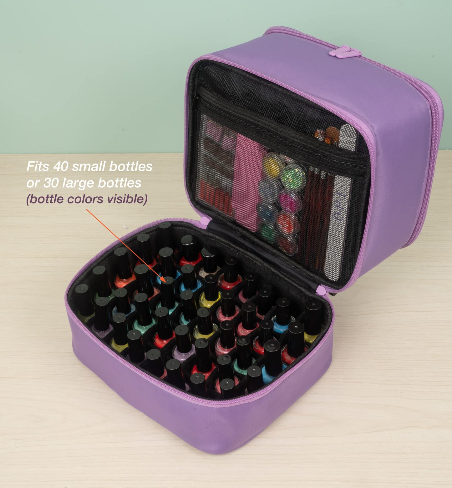ButterFox Nail Polish Organizer Case Holder Holds 60 Bottles, Fits Nail Lamp, Duble-layer Storage for Nail Supplies and Accessories - Lavender Purple